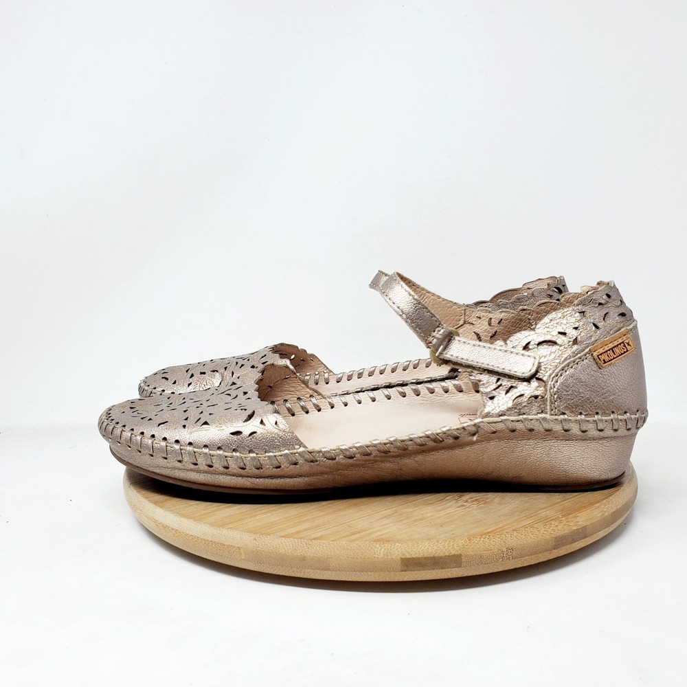 Pikolinos Puerto Vallarta Sandals Womens 37 Pink Gold Stone Leather T Strap Shoe